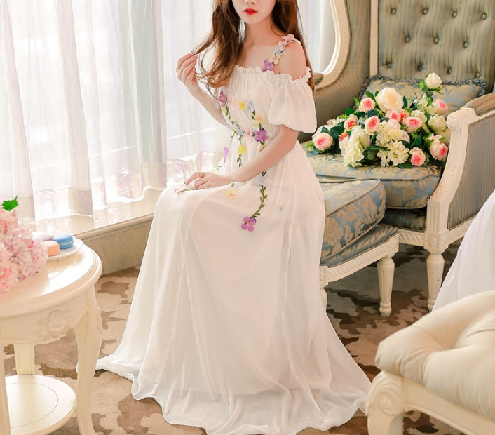 White/Blue Sweet Floral Fairy Dress SP179784