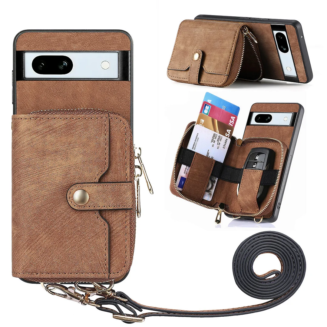 Luxury Crossbody Retro Leather Phone Case With Elastic 7 Cards Wallet,Zipper Cash Slot,Kickstand And Detachable Lanyard For Google Pixel 6/6A/6 Pro/7/7A/7 Pro