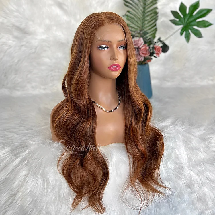 Angelina| Chestnut Brown with Strawberry Highlights Raw Hair Wig