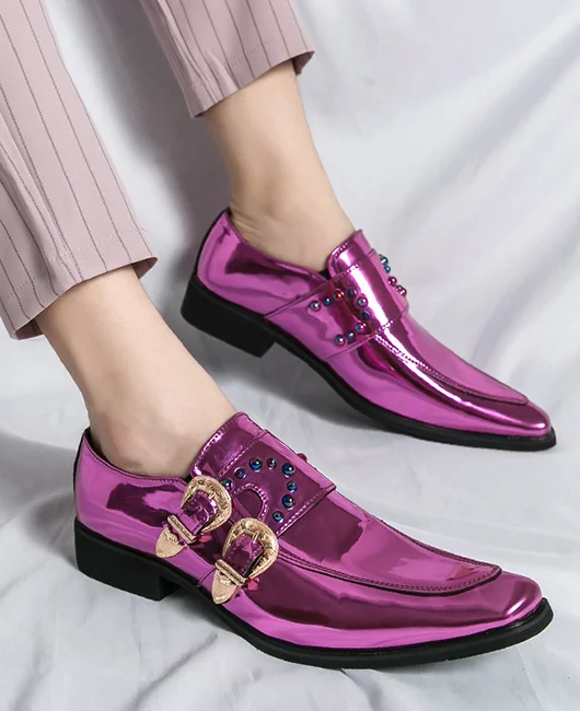 Fashion Pointed Toe Buckle PU Patent Leather Shoe Okaywear