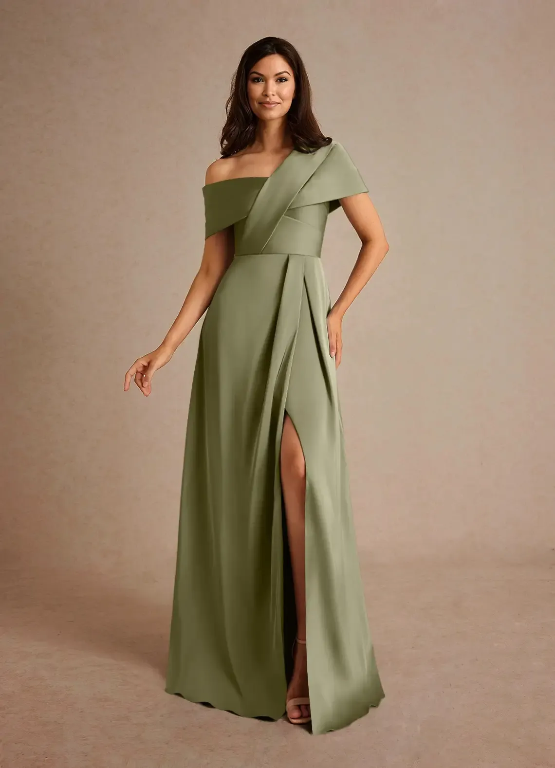 Lussooy Chic Satin One Shoulder Split Off the Shoulder Mother of The Bride Dress