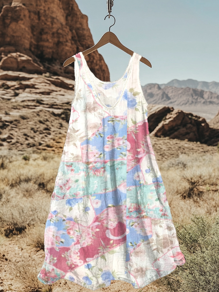 Women Linen Floral Tank Dress main image 0