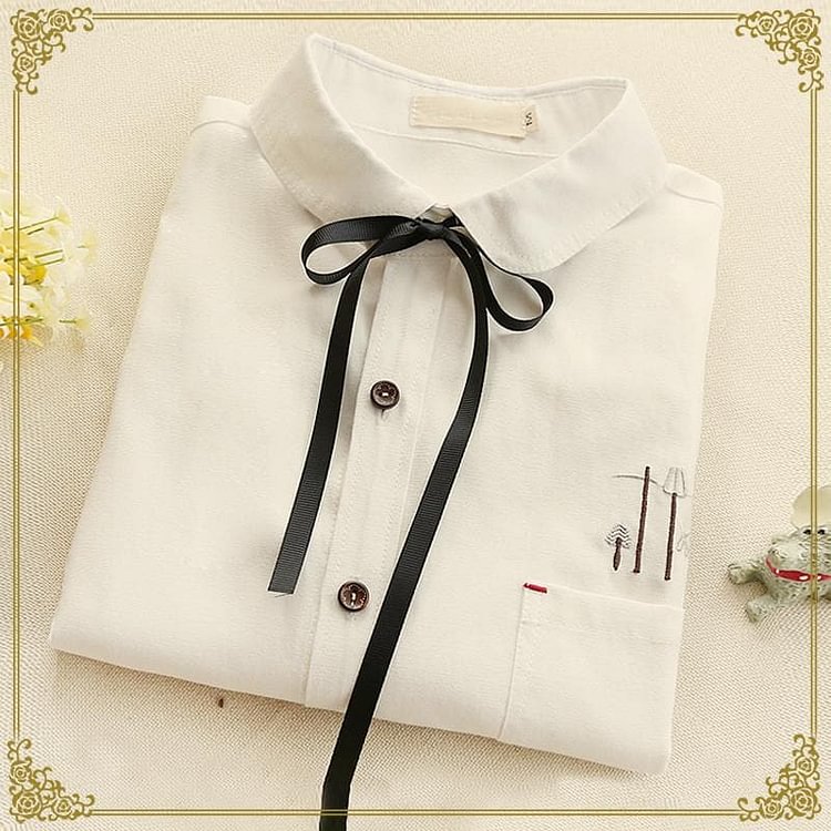 White/Blue Sweet Bowknot Shirt SP179763