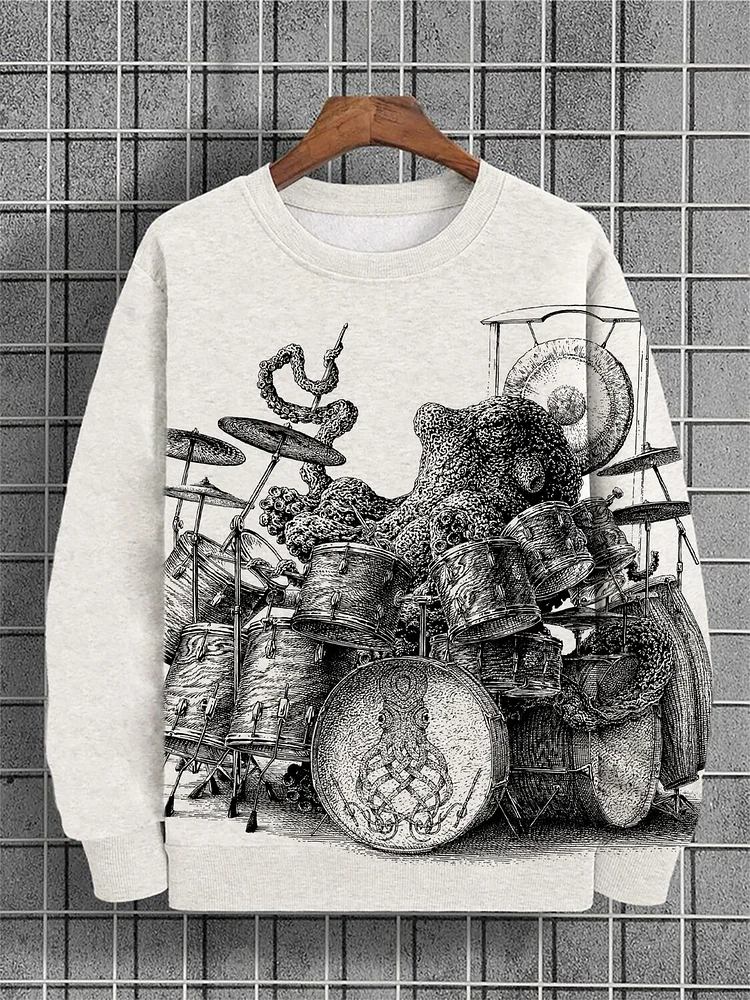 Men's Rock Octopus Drum Set Print Casual Sweatshirt