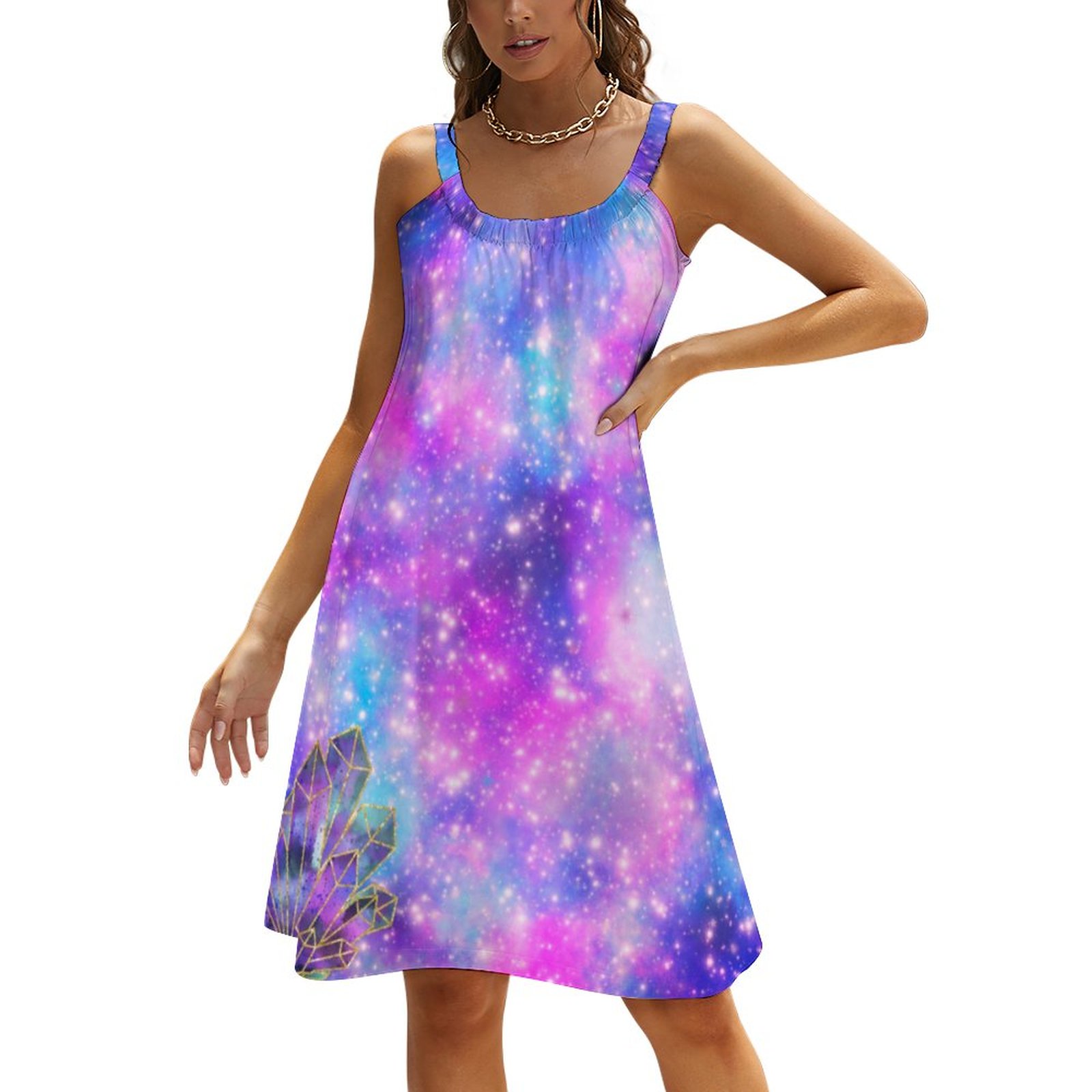 Electric Blue Pink Stardust Featuring Crystals Summer Hawaiian Beach Dresses Casual Sling Sleeveless Printed Knee Length Dress Pink & Blue-5XL Electric Blue Pink Stardust Featuring Crystals Summer Hawaiian Beach Dresses Casual Sling Sleeveless Printed Knee Length Dress Pink & Blue-5XL