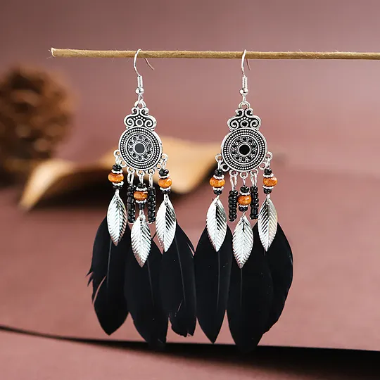 Feather Earrings Round Oil Dripping Craft Earrings Retro Ethnic Holiday Style Your Tixi Yiwu Daisy Jewelry
