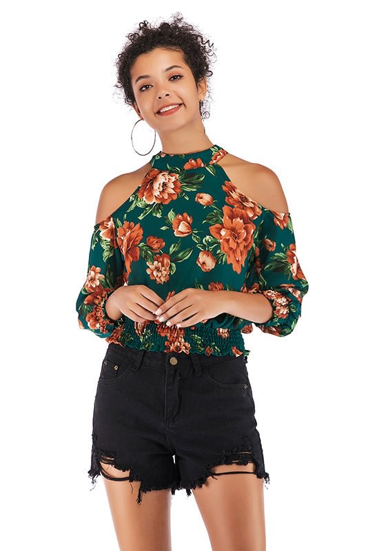 Floral Print Off-the-shoulder Shirred Blouse - BlackFridayBuys