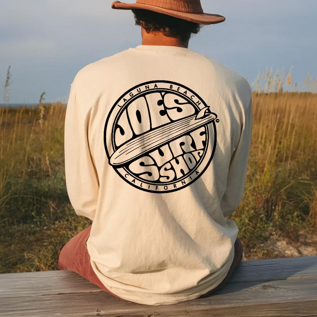 thesupersurf Cotton Long Sleeve Surf T-Shirt with Laguna Beach California Print Joe's Surf Shop Design for Men