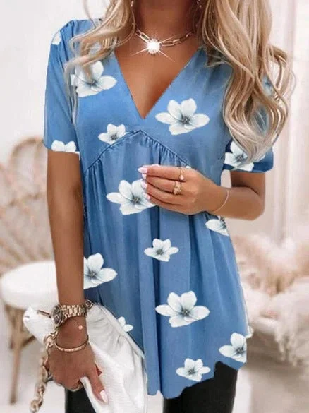 women's v-neck printed short-sleeved T-shirt top socialshop