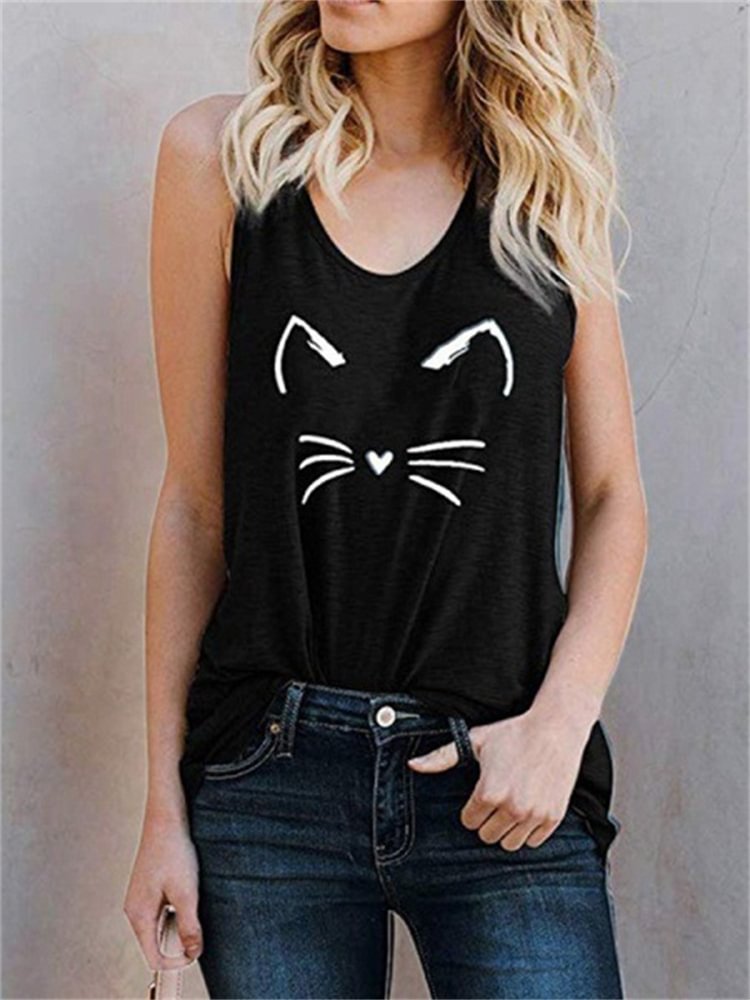 Lovely Cat Face Inspired Graphic Tank Top