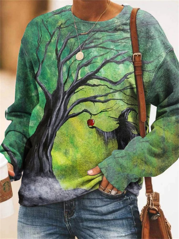 Halloween Forest Witch Print Comfy Sweatshirt