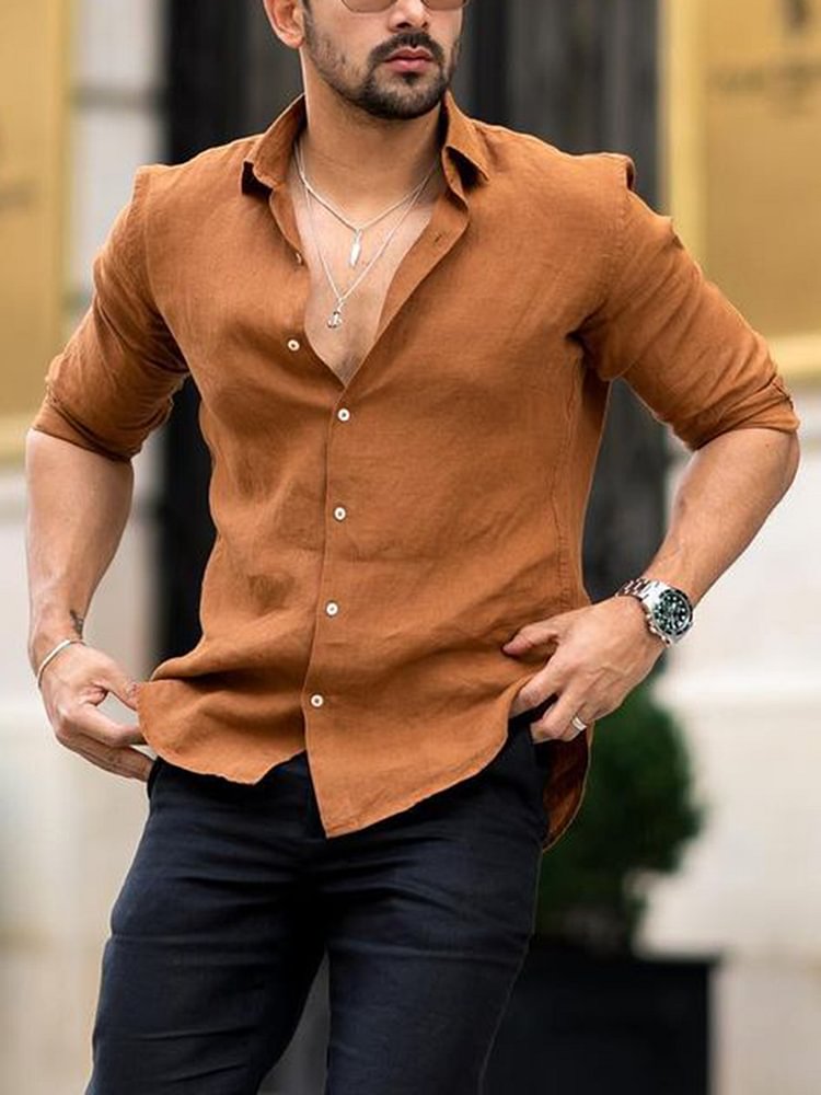 Men's Casual Style Summer And Autumn Daily Buttoned Lapel Long-sleeved Shirt