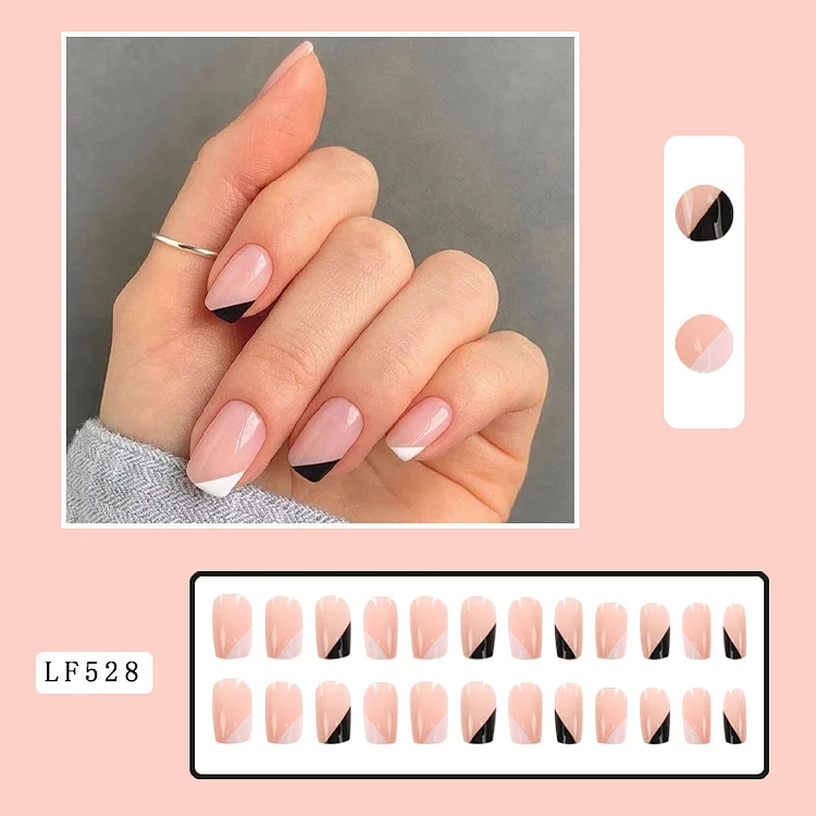 Black and White Mandarin Duck French Wear Nail Finished Product  Short Wear Nail Tip Waterproof Fake Nails
