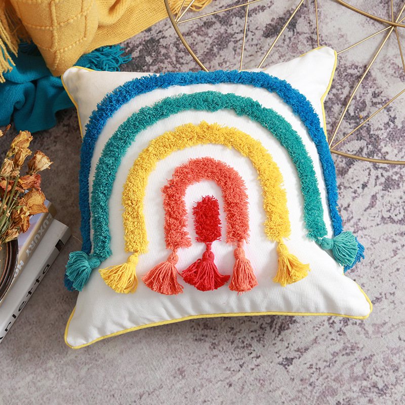 Rotimia Rainbow tufted embrace embroidery pillow cover