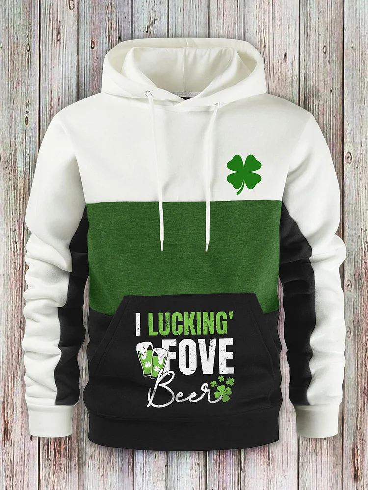 Men's St Patrick's Day I Lucking Fove Beer Print Colorblock Hoodie