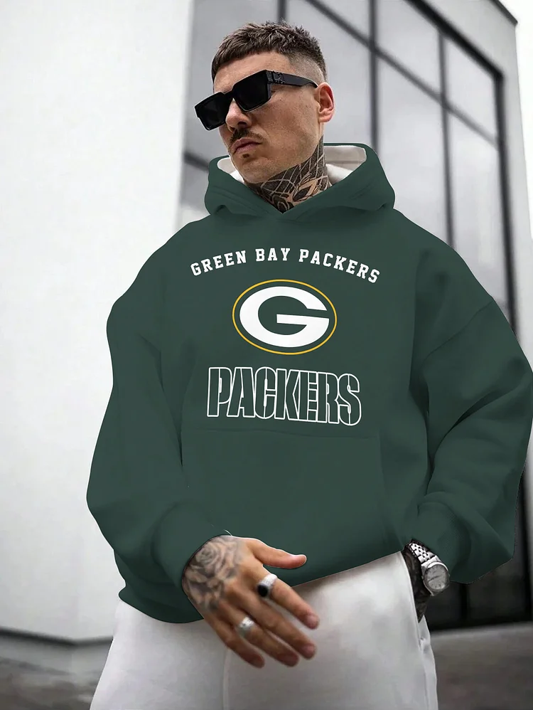 Green Bay Packers Printed Hooded Pocket Pullover Hoodie