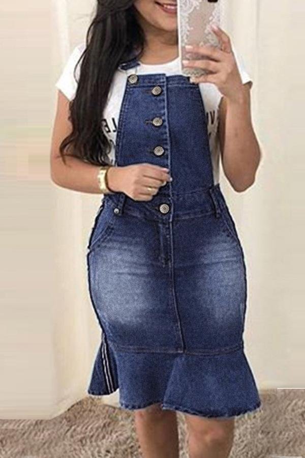 Slim-fit Buttocks Denim Suspender Dress P14863