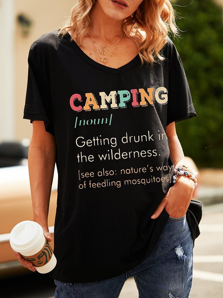 Bestdealfriday Camping Getting Drunk In The Wilderness Vintage V Neck Tee