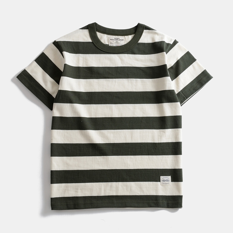 American Heavy 260g Cotton Wide Stripe Casual Short-sleeved T-shirt