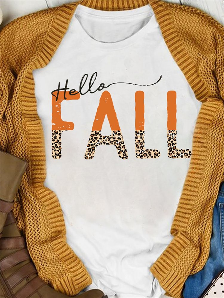 Hello Fall Leopard Graphic T Shirt