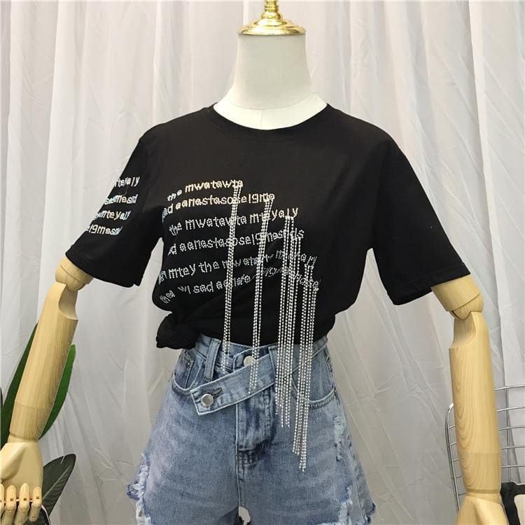 Black Gothic Tassel Tee Shirt SP13864