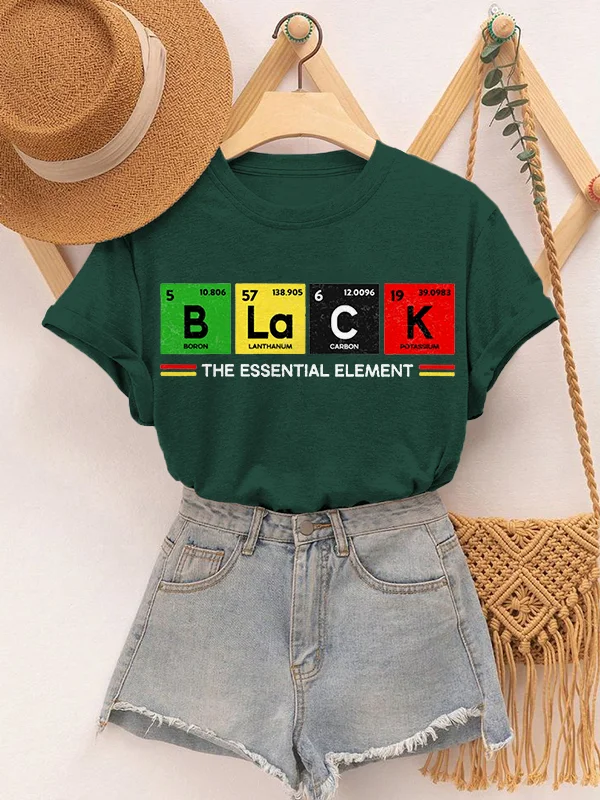 Women's Black The Essential Element Print Cotton Casual T-Shirt