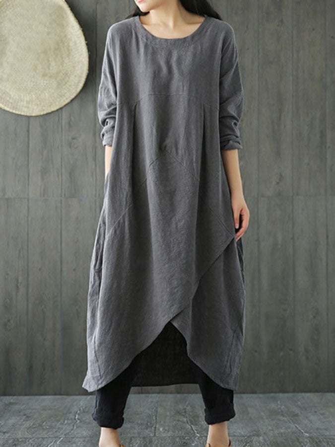 Cotton Linen Slit Casual Dress