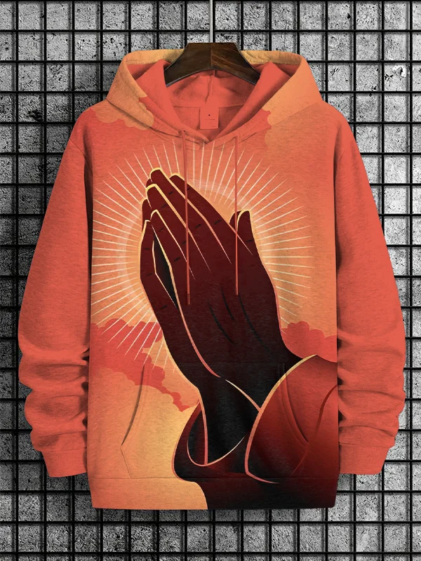 Men's Praying Hands Art Print Casual Hoodie