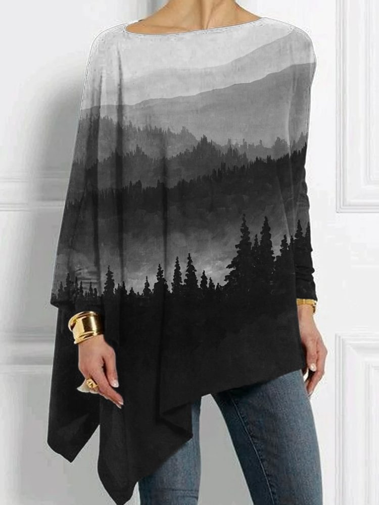 Vefave Lanscape Watercolor Art Bat Sleeve T Shirt