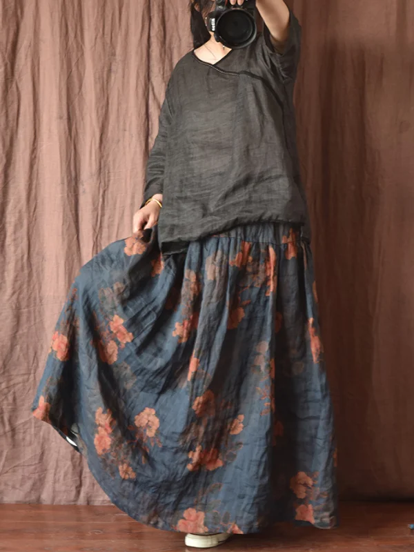 Fragrant Cloud Yarn Printing Process High Branch Ramie Skirt
