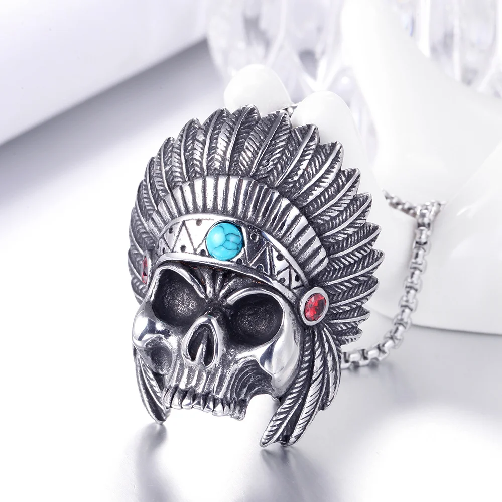 Skull feather titanium steel pendant