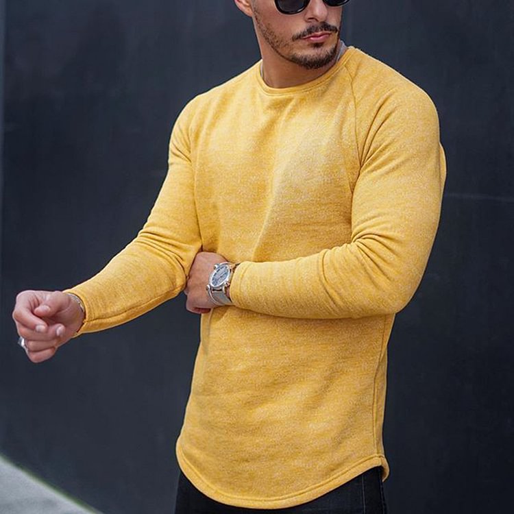 Casual Mens Yellow Round Neck Sweater