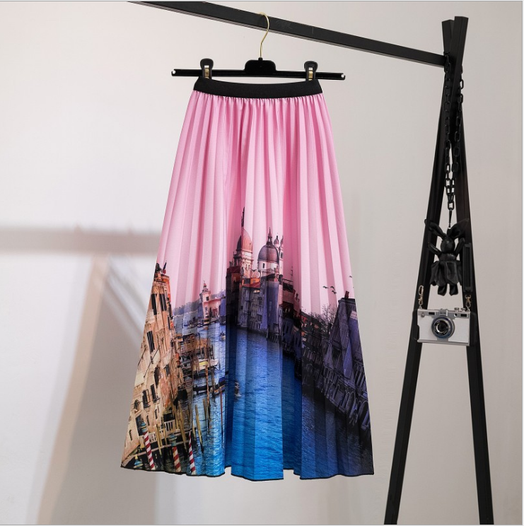 Comstylish Fashion Retro Print Pleated Skirt
