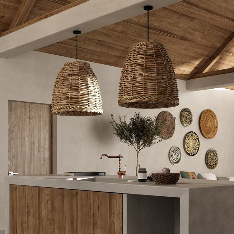 Rustic Rattan Woven Pendant Lights Lamp Shade