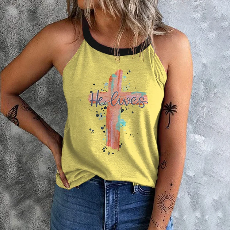 Easter Contrast Cross Print Tank Top