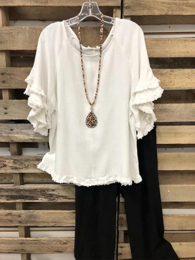 Women Comfortable Round Neck Casual White T Shirt P157891982