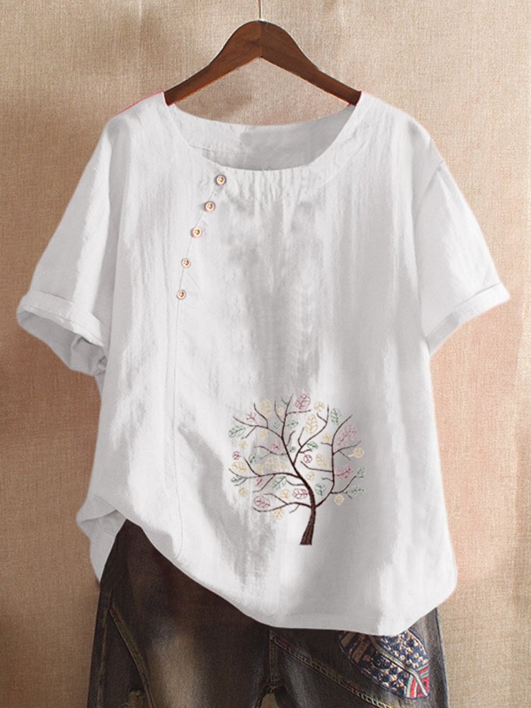 Tree Print Vintage T shirt Women Short Sleeve Casual T shirt P1671270