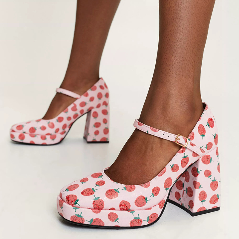 Mary Jane Cherry Print Shoes Cherry-Patterned Mary Jane Flats