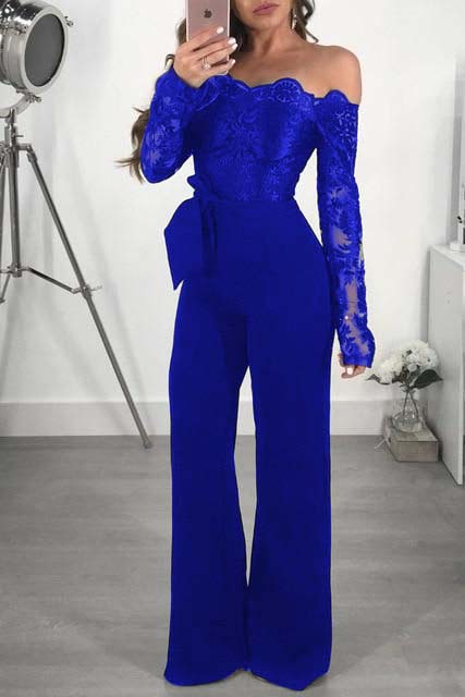 Daisda Chic Lace Black Strapless Long Sleeves Wide Leg Jumpsuit