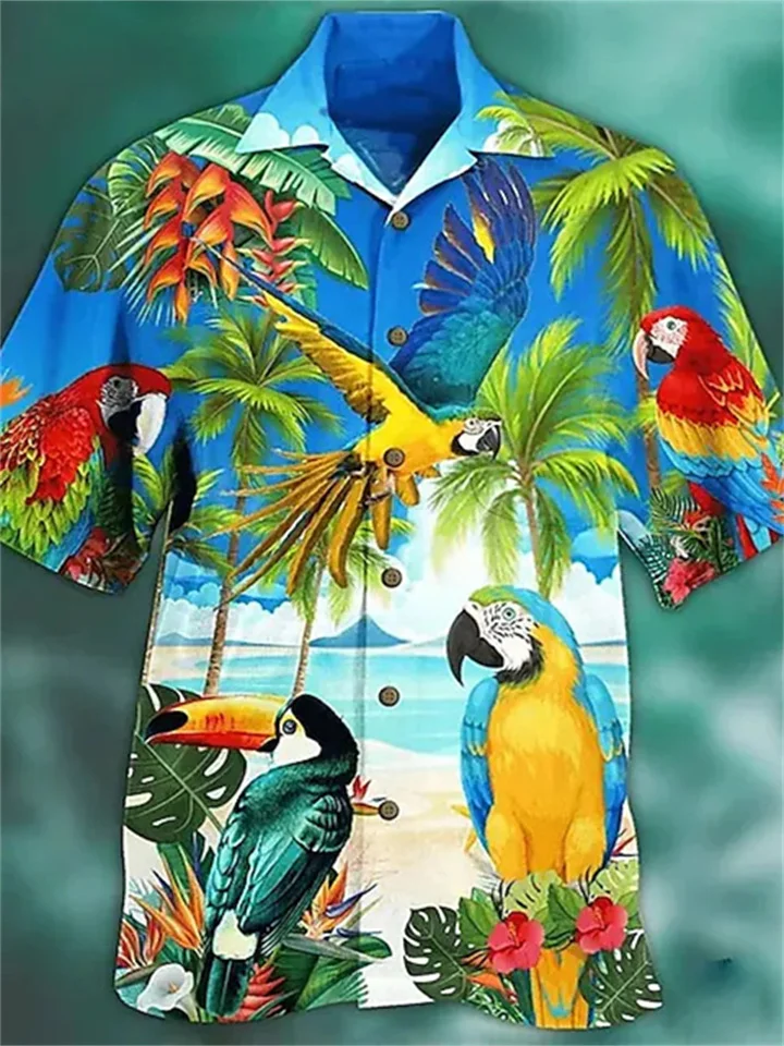 Men's Shirt Hawaiian Wind 3D Print Floral Men's Casual Tops Lapel Summer Print Short-sleeved Cardigan Shirt-Cosfine