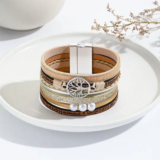 leather rope bohemian multi-layer bracelet original Stone Love bracelet life tree Pearl magnetic buckle bracelet