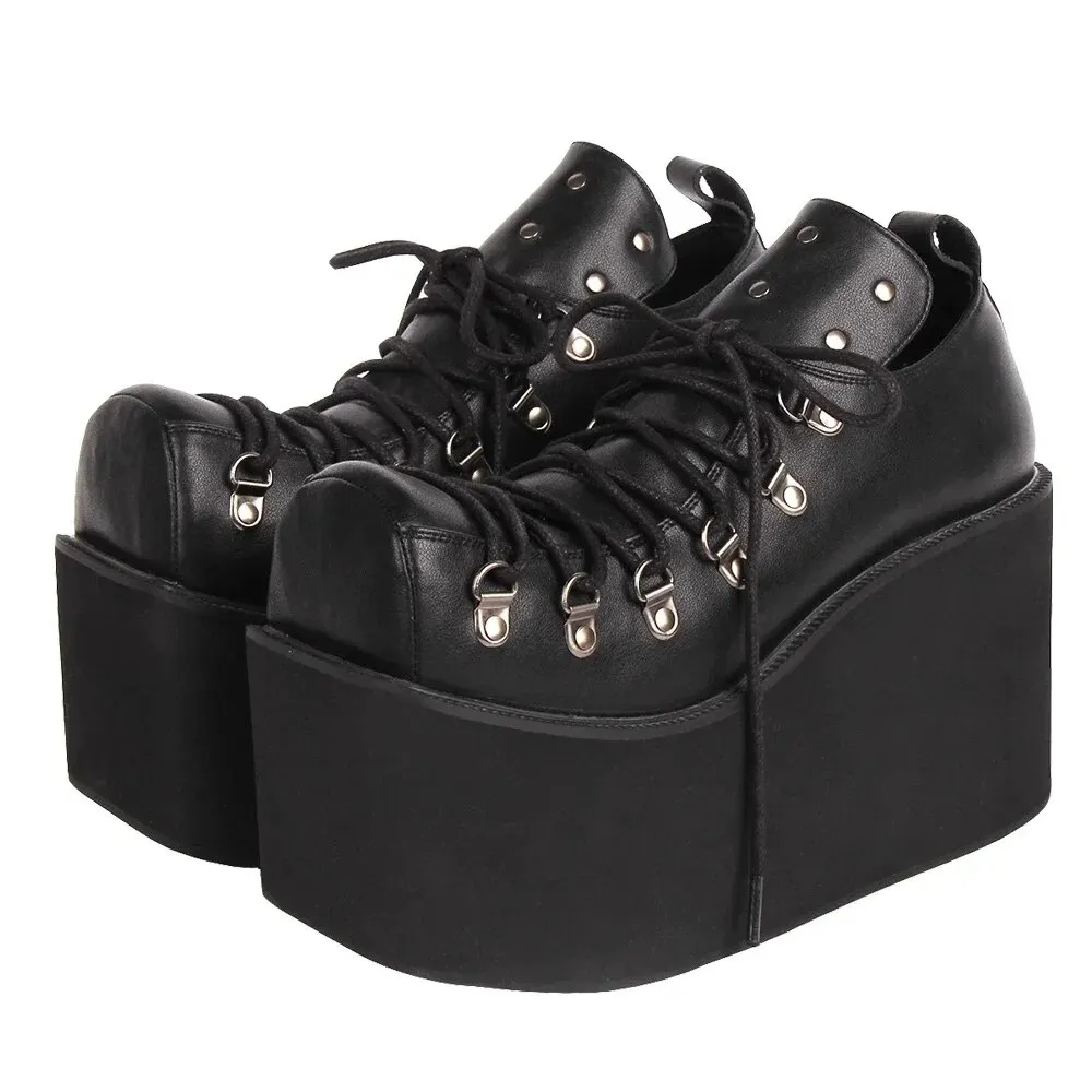 VCshoes Woman Lolita Gothic Street Style Shoes Lady High Heels Wedges Pumps Women Party Dark Shoes Square Toe Rivets 550