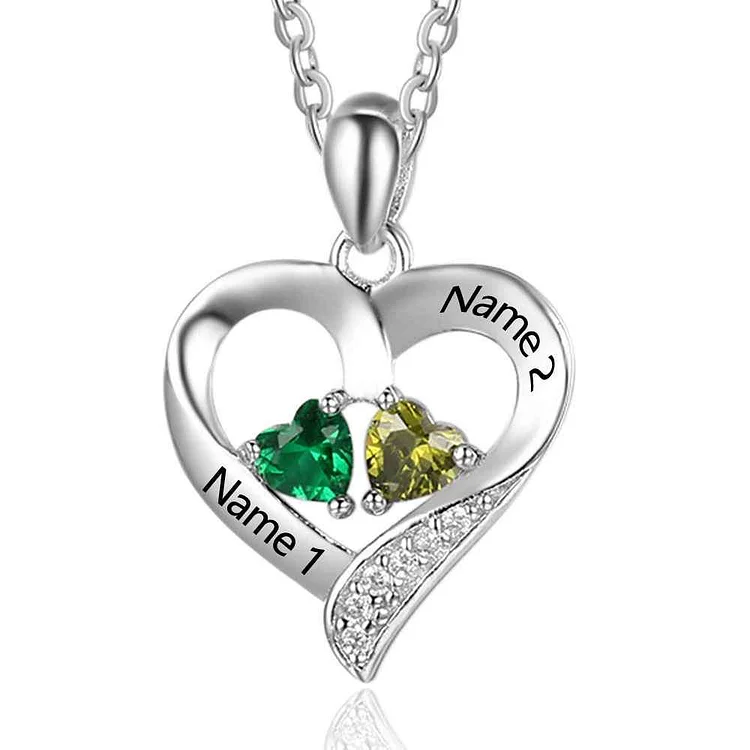 Heart Necklace Love Necklace Personalized with 2 Birthstones 2 Names