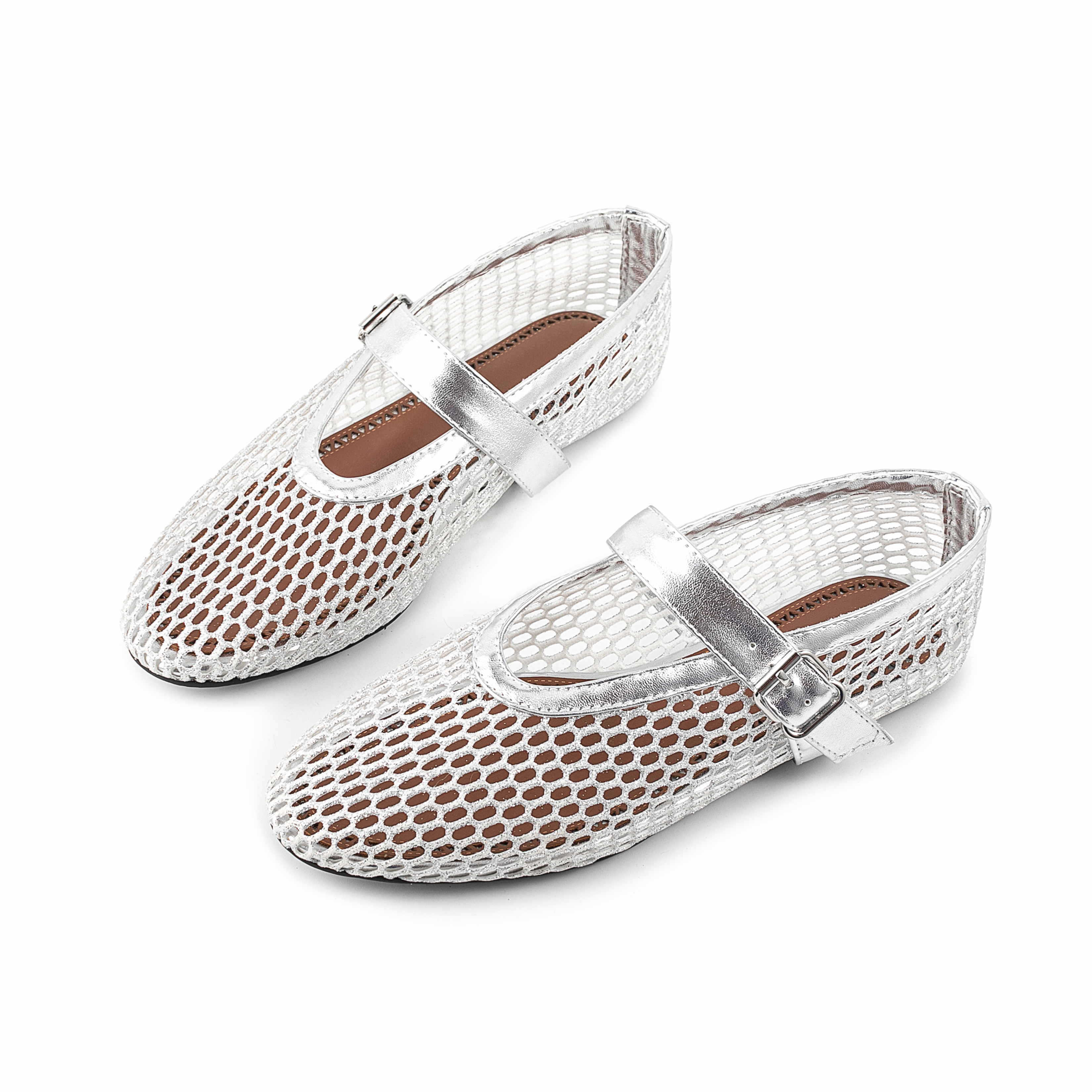 Mesh Pumps Flat Ballet For Round Toe Buckle Soft Mary Jane Shoes
