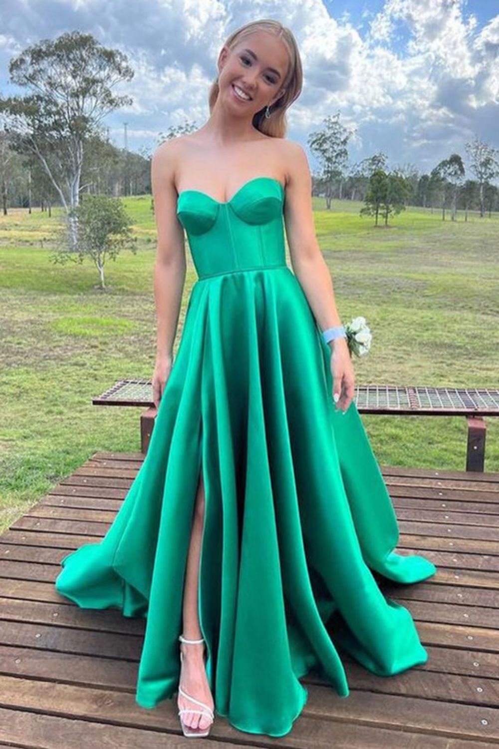 green emerald velvet dress Light Green Floral Long A-Line Prom Dress Off Shoulder Princess Ball G main image 1