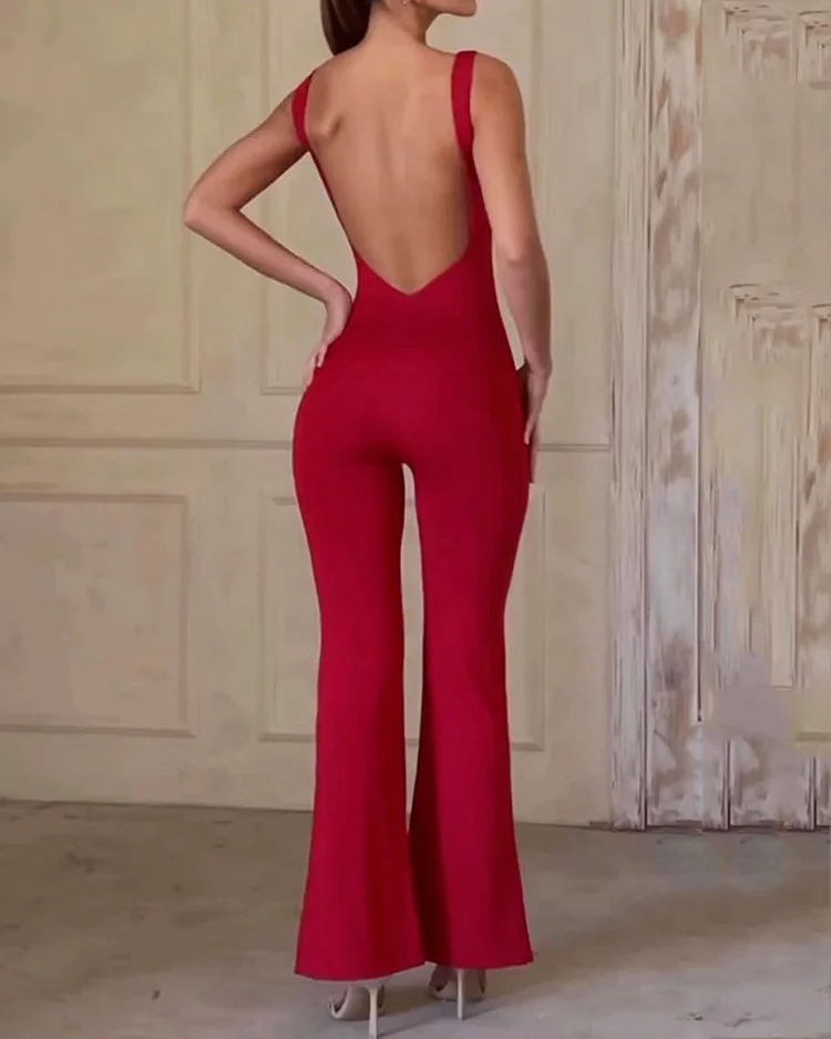 Sexy Solid Color Backless Jumpsuit