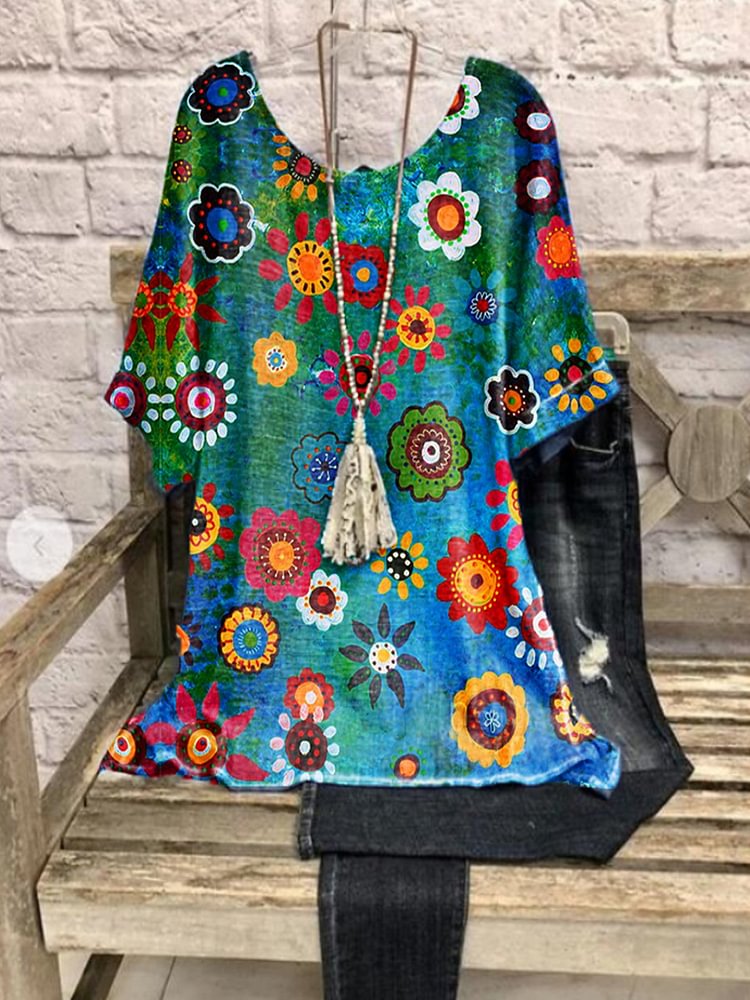 Bestdealfriday Blue Casual Floral Cotton Blend Shirts Tops 9210283