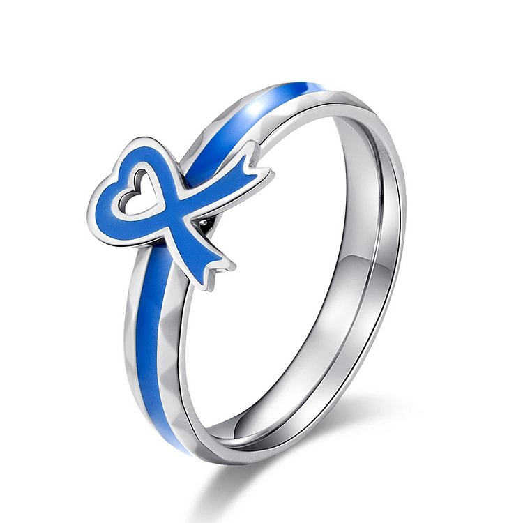Autism Care Day Blue Ribbon Titanium Ring