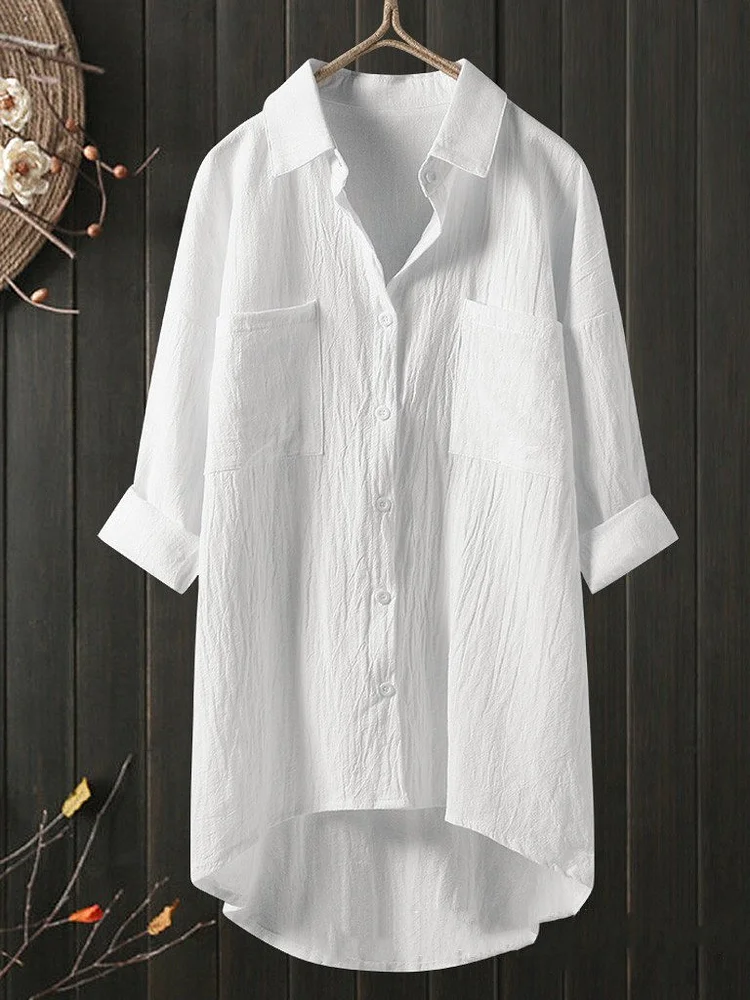 Temperament solid color cotton and linen shirt loose shirt top socialshop