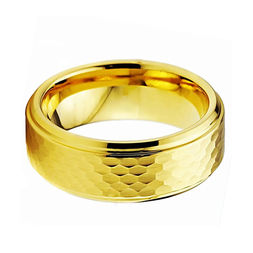 8mm Gold Multi Faceted Step Edge Couples Tungsten Rings